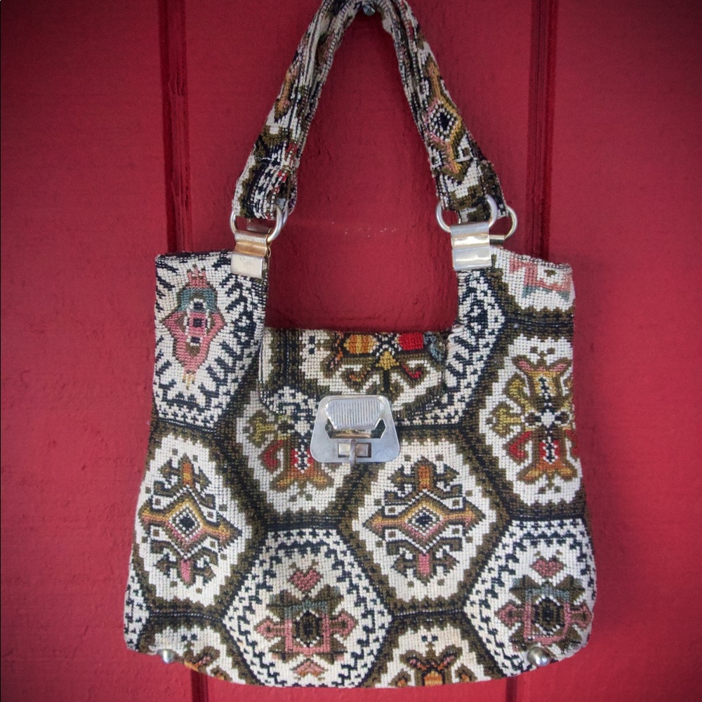 Vintage Made in Italy Craig Scot Tapestry Upholstery Quilted/ Woven Purse